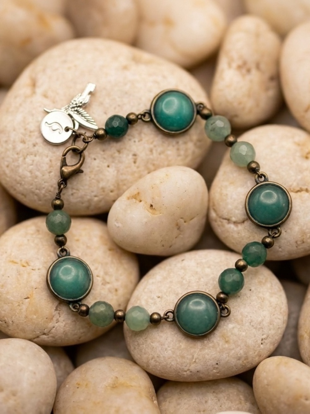 Chalcedony & Antique Brass Bracelet